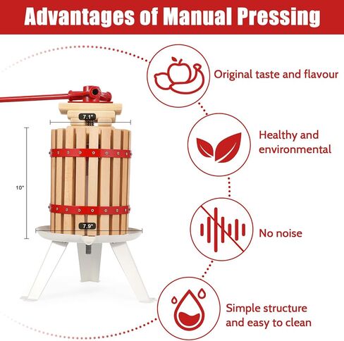 Manual Fruit Wine Press, 1.6 Gal Wood Steel Fruit and Wine Press, Stable Triangular Structure, Wine Making Press for Outdoor, Kitchen, Manual Assembly Required, with T-Handle in Saudi Arabia