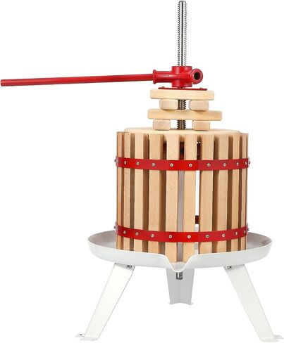 Manual Fruit Wine Press, 1.6 Gal Wood Steel Fruit and Wine Press, Stable Triangular Structure, Wine Making Press for Outdoor, Kitchen, Manual Assembly Required, with T-Handle in Saudi Arabia