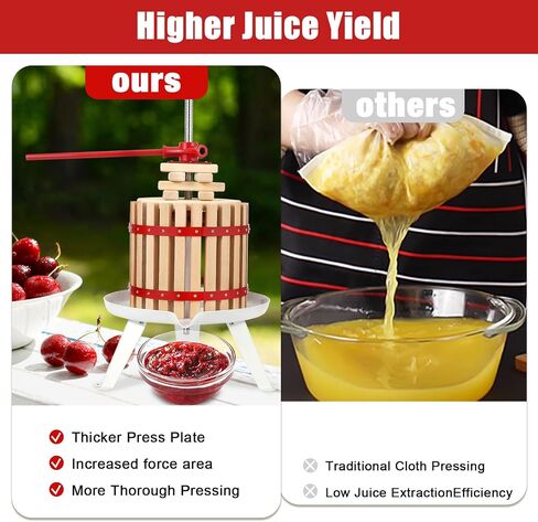 Manual Fruit Wine Press, 1.6 Gal Wood Steel Fruit and Wine Press, Stable Triangular Structure, Wine Making Press for Outdoor, Kitchen, Manual Assembly Required, with T-Handle in Saudi Arabia