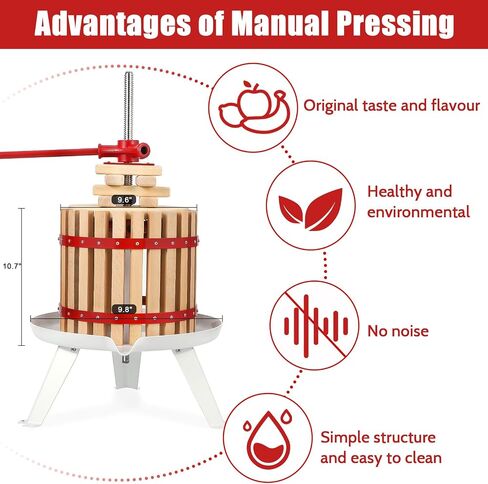 Manual Fruit Wine Press, 1.6 Gal Wood Steel Fruit and Wine Press, Stable Triangular Structure, Wine Making Press for Outdoor, Kitchen, Manual Assembly Required, with T-Handle in Saudi Arabia