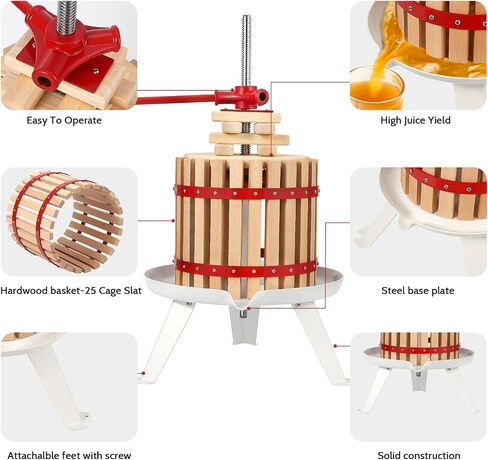 Manual Fruit Wine Press, 1.6 Gal Wood Steel Fruit and Wine Press, Stable Triangular Structure, Wine Making Press for Outdoor, Kitchen, Manual Assembly Required, with T-Handle in Saudi Arabia