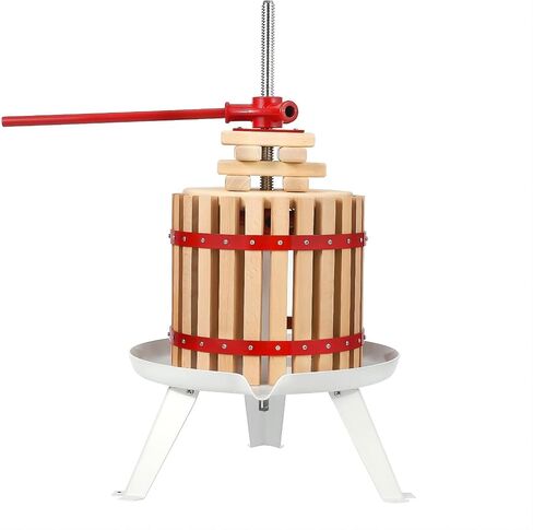 Manual Fruit Wine Press, 1.6 Gal Wood Steel Fruit and Wine Press, Stable Triangular Structure, Wine Making Press for Outdoor, Kitchen, Manual Assembly Required, with T-Handle in Saudi Arabia