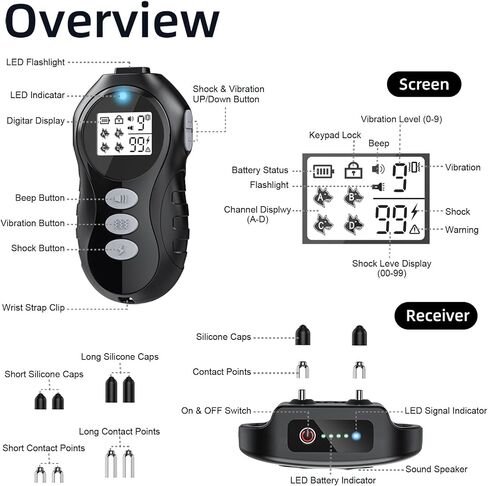 Rechargeable Dog Training Collar with Remote - Waterproof Dog Shock Collar, E Collar, for 20-150 lb Dogs, with Flashlight, Beep, Vibration, Shock 4 Training Modes for Large Medium Small Dogs in Saudi Arabia
