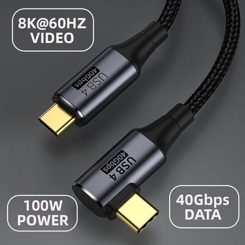 chenyang 90 Degree Angled USB-C to USB-C USB4 Cable 40Gbps with 100W Charging UHD 8K 5K 4K@60Hz USB4.0 Compatible with Thunderbolt3/4 0.5M in Saudi Arabia