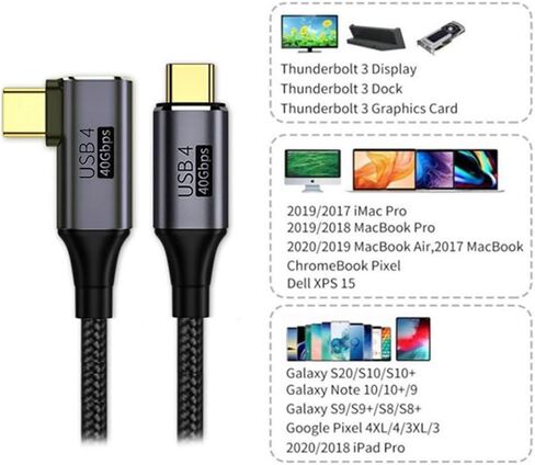 chenyang 90 Degree Angled USB-C to USB-C USB4 Cable 40Gbps with 100W Charging UHD 8K 5K 4K@60Hz USB4.0 Compatible with Thunderbolt3/4 0.5M in Saudi Arabia