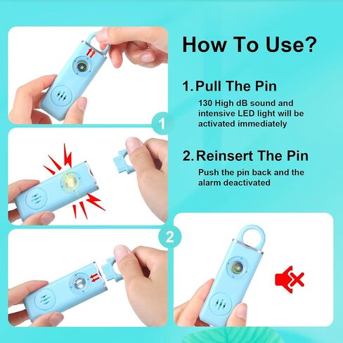 Personal Safety Alarm for Women, Rechargeable 130dB Self Defense Keychain with Strobe Light, Elegant Self Defense Siren Alarm in 4 Pop Colors, Compact Keychain Alarm for Women in Saudi Arabia