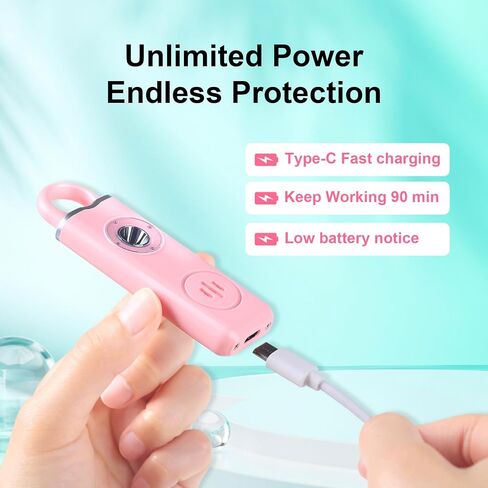 Personal Safety Alarm for Women, Rechargeable 130dB Self Defense Keychain with Strobe Light, Elegant Self Defense Siren Alarm in 4 Pop Colors, Compact Keychain Alarm for Women in Saudi Arabia