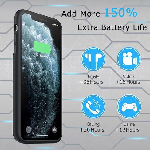 حافظة بطارية لهاتف iPhone 11 Pro Max، حافظة شحن واقية محمولة محسّنة بقدرة 8500 مللي أمبير في الساعة قابلة لإعادة الشحن وقابلة لإعادة الشحن، حزمة بطارية ممتدة متوافقة مع حافظة شاحن iPhone 11 Pro Max (6.5 بوصة) (أسود) in Kuwait
