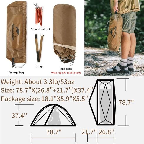 خيمة تخييم Naturehike بوزن 3.3 رطل/53 أونصة خفيفة الوزن وقابلة للطي تلقائيًا لشخص واحد مقاومة للماء والرياح ويمكن استخدامها مع سرير التخييم والمشي لمسافات طويلة والتخييم في الهواء الطلق in Kuwait
