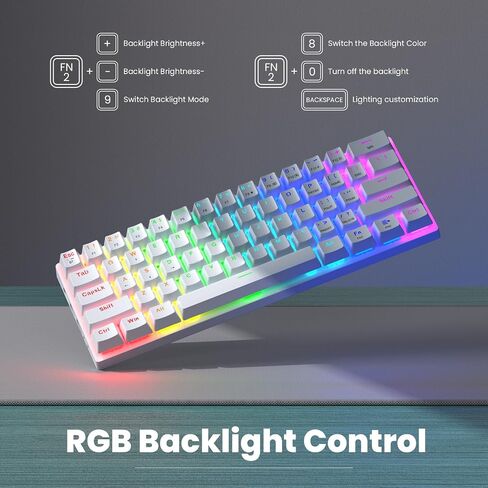 60% Wireless Gaming Keyboard, 2.4G/Type-C/Multi-Device Bluetooth Keyboard- RGB Backlit- Clicky Blue Switch, 61 Keys Rechargeable Mini Mechanical Keyboard for iPad Mac Windows Xbox, Portable for Travel in Kuwait
