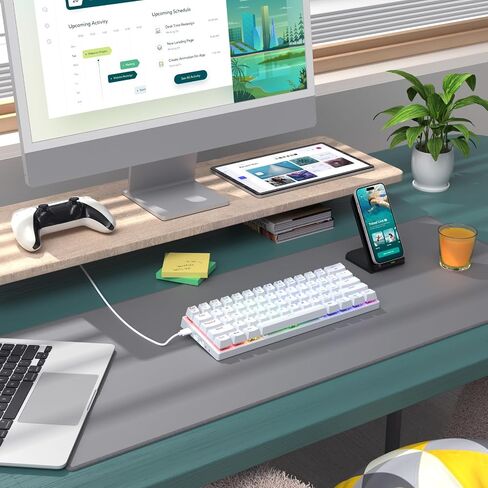 60% Wireless Gaming Keyboard, 2.4G/Type-C/Multi-Device Bluetooth Keyboard- RGB Backlit- Clicky Blue Switch, 61 Keys Rechargeable Mini Mechanical Keyboard for iPad Mac Windows Xbox, Portable for Travel in Kuwait