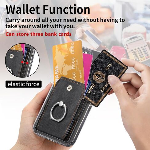 LBYZCASE Slim Phone Credit Card Holder with Ring, Adhesive Pouch for iPhone 15/14/13/12,Samsung Galaxy S24/S23/A15/A54/A35 5G, Google Pixel 8a,Moto,BLU,Nokia,etc (Black) in Saudi Arabia