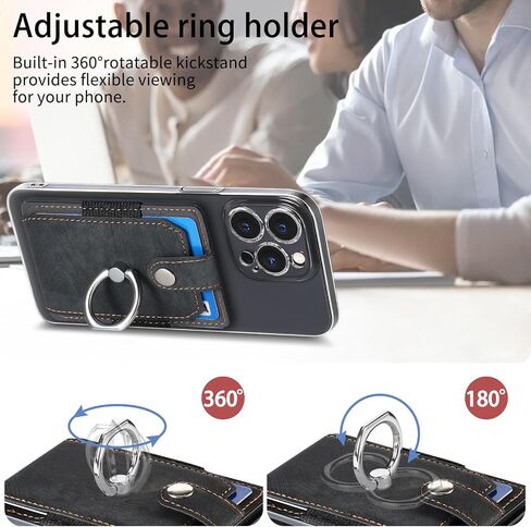 LBYZCASE Slim Phone Credit Card Holder with Ring, Adhesive Pouch for iPhone 15/14/13/12,Samsung Galaxy S24/S23/A15/A54/A35 5G, Google Pixel 8a,Moto,BLU,Nokia,etc (Black) in Saudi Arabia
