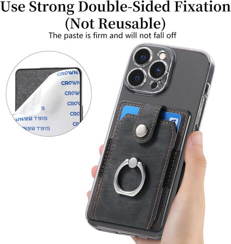 LBYZCASE Slim Phone Credit Card Holder with Ring, Adhesive Pouch for iPhone 15/14/13/12,Samsung Galaxy S24/S23/A15/A54/A35 5G, Google Pixel 8a,Moto,BLU,Nokia,etc (Black) in Saudi Arabia