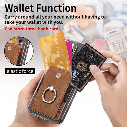 LBYZCASE Slim Phone Credit Card Holder with Ring, Adhesive Pouch for iPhone 15/14/13/12,Samsung Galaxy S24/S23/A15/A54/A35 5G, Google Pixel 8a,Moto,BLU,Nokia,etc (Black) in Saudi Arabia