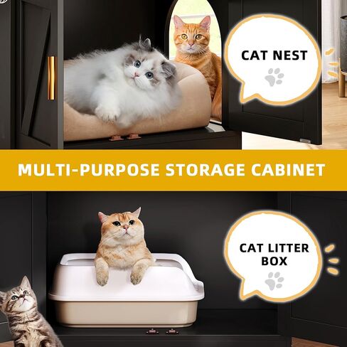 DWVO 4 in 1 Cat Toys Mini Pool Table for Cats, Litter Box Enclosure for Cat Pool Table Tower with Feather Wand Interactive Exercise Play Rest Beds & Litter Box Furniture, Black, Medium in Saudi Arabia