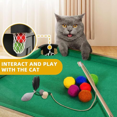 DWVO 4 in 1 Cat Toys Mini Pool Table for Cats, Litter Box Enclosure for Cat Pool Table Tower with Feather Wand Interactive Exercise Play Rest Beds & Litter Box Furniture, Black, Medium in Saudi Arabia