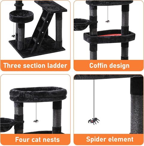 Gothic Coffin Cat Tree, 55 Inch Tall Halloween Themed Cat Tower with Scratching Post for Indoor Large Adult Cats in Saudi Arabia