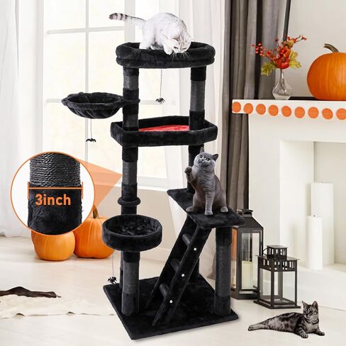 Gothic Coffin Cat Tree, 55 Inch Tall Halloween Themed Cat Tower with Scratching Post for Indoor Large Adult Cats in Saudi Arabia
