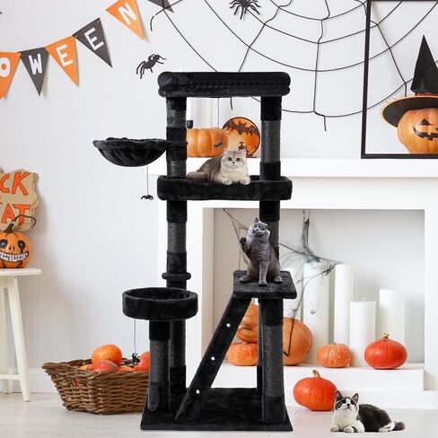Gothic Coffin Cat Tree, 55 Inch Tall Halloween Themed Cat Tower with Scratching Post for Indoor Large Adult Cats in Saudi Arabia