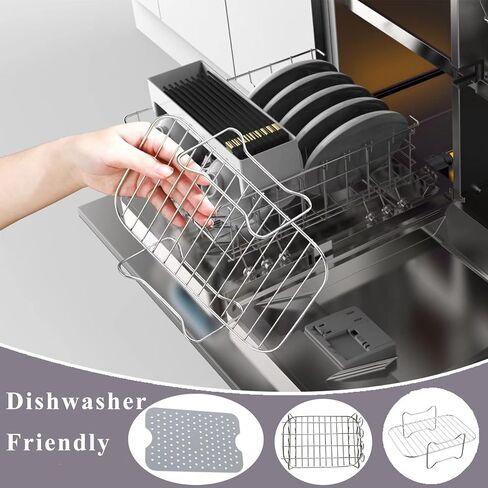 Dual Zone Air Fryer Accessories, 2pcs Air Fryer Rack with 2pcs Reusable Silicone Air Fryer Liners Compatible with Ninja Foodi Air Fryer DZ201, DZ401,4pcs Double Basket Air Fryer Accessories in Saudi Arabia