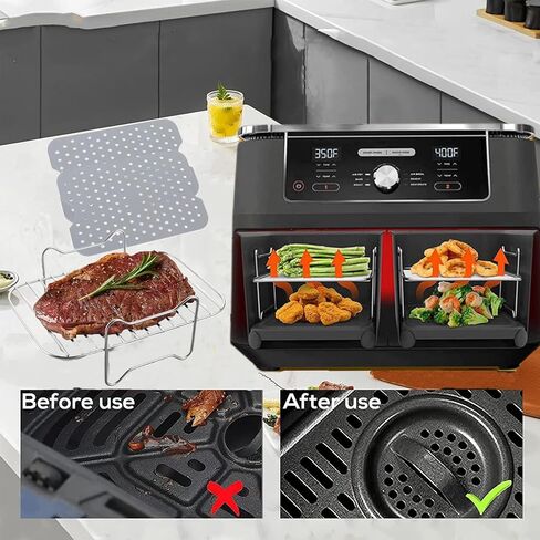 Dual Zone Air Fryer Accessories, 2pcs Air Fryer Rack with 2pcs Reusable Silicone Air Fryer Liners Compatible with Ninja Foodi Air Fryer DZ201, DZ401,4pcs Double Basket Air Fryer Accessories in Saudi Arabia