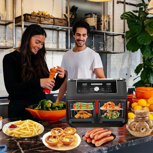 Dual Zone Air Fryer Accessories, 2pcs Air Fryer Rack with 2pcs Reusable Silicone Air Fryer Liners Compatible with Ninja Foodi Air Fryer DZ201, DZ401,4pcs Double Basket Air Fryer Accessories in Saudi Arabia