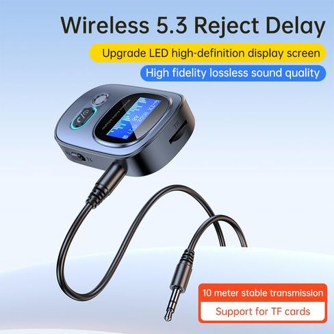 Bluetooth Transmitter Receiver, Bluetooth 5.3 Wireless Audio Adapter, TF Card Playing, Low delay, high fifidelity, Supporting Two Modes of Wireless Receiver and Transmitter in Saudi Arabia