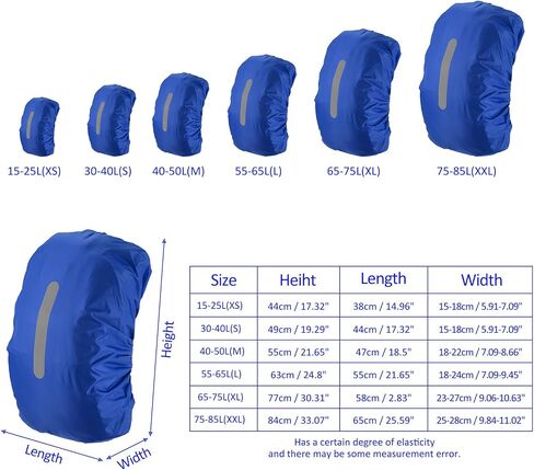 Backpack Rain Cover - Waterproof Lightweight Cover with Vertical Reflective Strap, Apply to Cycling/Hiking/Mountain Climbing (15-25L, XS, Navy Blue) in Saudi Arabia