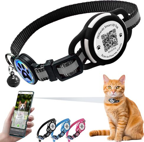 Airtag Cat Collar Breakaway,Reflective Kitten Collar with Waterproof Apple Air Tag Holder and Bell,Silicone Pet ID Tag with QR Code,Modifiable Pet Online Profile,No Subscription or Fees (Black) in Saudi Arabia