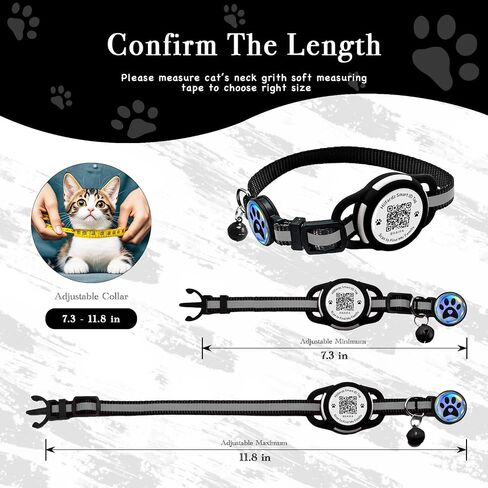 Airtag Cat Collar Breakaway,Reflective Kitten Collar with Waterproof Apple Air Tag Holder and Bell,Silicone Pet ID Tag with QR Code,Modifiable Pet Online Profile,No Subscription or Fees (Black) in Saudi Arabia