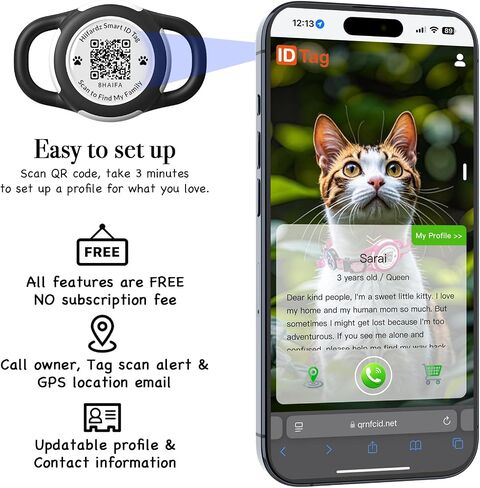 Airtag Cat Collar Breakaway,Reflective Kitten Collar with Waterproof Apple Air Tag Holder and Bell,Silicone Pet ID Tag with QR Code,Modifiable Pet Online Profile,No Subscription or Fees (Black) in Saudi Arabia