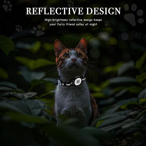 Airtag Cat Collar Breakaway,Reflective Kitten Collar with Waterproof Apple Air Tag Holder and Bell,Silicone Pet ID Tag with QR Code,Modifiable Pet Online Profile,No Subscription or Fees (Black) in Saudi Arabia