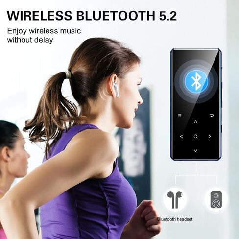 مشغل MP3 64 جيجابايت مع بلوتوث 5.2، زر لمس حساس للشاشة الملونة 2.4 بوصة، مشغل MP3 للموسيقى هاي فاي مع قارئ بطاقة تسجيل الصوت بعداد الخطى، وظيفة للجري الرياضي in Saudi Arabia