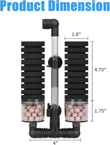AQUANEAT Sponge Filter, Aquarium Sponge Filter with Ceramic Media Balls, for Betta Fry Shrimp Tank, with 2 Spare Sponges, up to 40Gal in Kuwait
