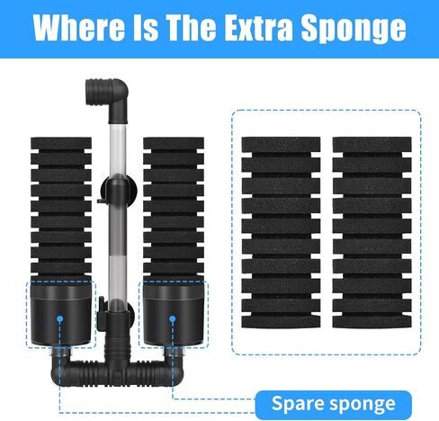 AQUANEAT Sponge Filter, Aquarium Sponge Filter with Ceramic Media Balls, for Betta Fry Shrimp Tank, with 2 Spare Sponges, up to 40Gal in Kuwait