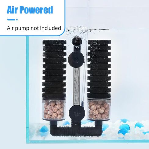 AQUANEAT Sponge Filter, Aquarium Sponge Filter with Ceramic Media Balls, for Betta Fry Shrimp Tank, with 2 Spare Sponges, up to 40Gal in Kuwait