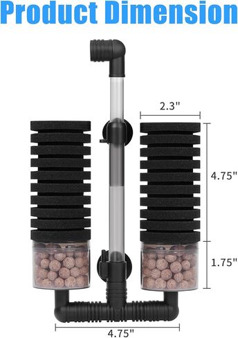 AQUANEAT Sponge Filter, Aquarium Sponge Filter with Ceramic Media Balls, for Betta Fry Shrimp Tank, with 2 Spare Sponges, up to 40Gal in Kuwait
