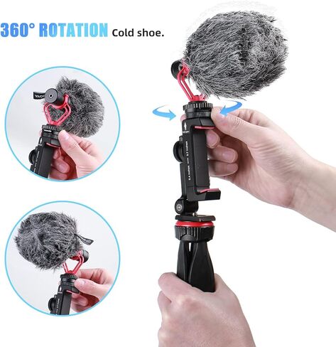 حامل ثلاثي للهاتف من الألومنيوم العالمي مع حذاء بارد قابل للتدوير، دوران 360 درجة وزاوية إمالة، iPhone 13 12 11 Max Pro Samsung محول حامل ثلاثي القوائم، مشبك حامل هاتف لحامل ثلاثي القوائم، مرفق جهاز تسجيل فيديو Vlog in Kuwait