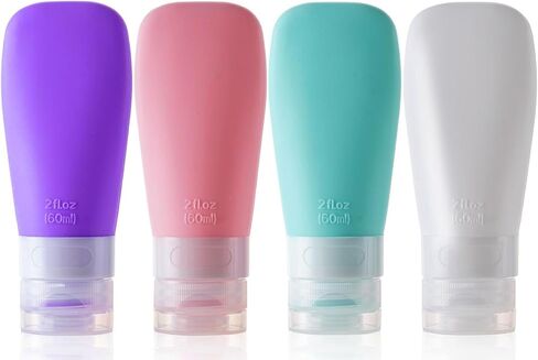 MODENGKONGJIAN Leak Proof Travel Bottles, TSA Approved Silicone Squeezable Travel Shampoo Bottles, Refillable Toiletry Cosmetic Container, 2oz Portable Traveling Size Liquid Containers Kit (4 Pack) in Kuwait