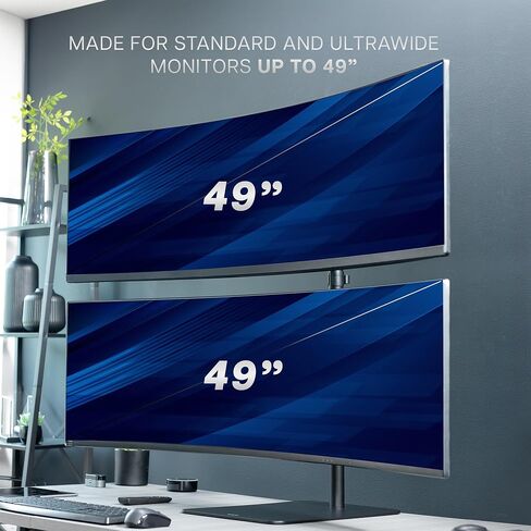 VIVO Freestanding Dual Vertically Stacked Ultra-wide Monitor Desk Stand, Extra Tall Heavy Duty Adjustable Mount for 2 Ultrawide Screens up to 49 inches, 44 lbs Per Screen Capacity, Black, STAND-V202L in Saudi Arabia