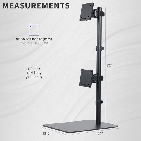 VIVO Freestanding Dual Vertically Stacked Ultra-wide Monitor Desk Stand, Extra Tall Heavy Duty Adjustable Mount for 2 Ultrawide Screens up to 49 inches, 44 lbs Per Screen Capacity, Black, STAND-V202L in Saudi Arabia