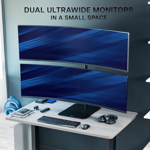 VIVO Freestanding Dual Vertically Stacked Ultra-wide Monitor Desk Stand, Extra Tall Heavy Duty Adjustable Mount for 2 Ultrawide Screens up to 49 inches, 44 lbs Per Screen Capacity, Black, STAND-V202L in Saudi Arabia