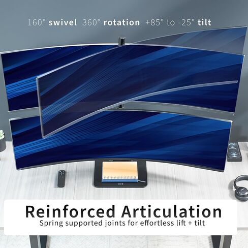 VIVO Freestanding Dual Vertically Stacked Ultra-wide Monitor Desk Stand, Extra Tall Heavy Duty Adjustable Mount for 2 Ultrawide Screens up to 49 inches, 44 lbs Per Screen Capacity, Black, STAND-V202L in Saudi Arabia