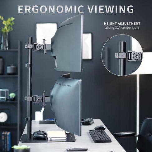 VIVO Freestanding Dual Vertically Stacked Ultra-wide Monitor Desk Stand, Extra Tall Heavy Duty Adjustable Mount for 2 Ultrawide Screens up to 49 inches, 44 lbs Per Screen Capacity, Black, STAND-V202L in Saudi Arabia