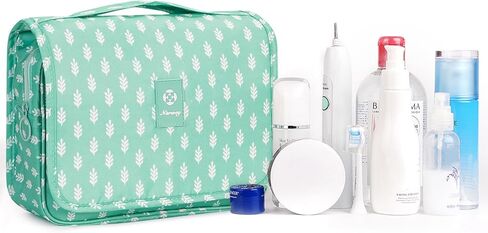 Narwey Hanging Toiletry Bag for Women Travel Makeup Bag Organizer Toiletries Bag for Travel Size Cosmetics Essentials Accessories (Blue Flower) in Kuwait