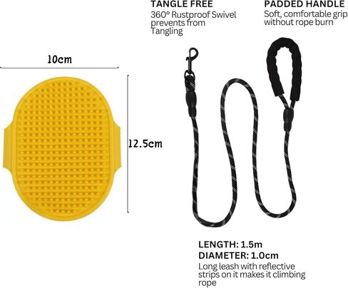[3 in 1] Heavy Duty Dog Harness, No-Pull Reflective Tough Trim Harness for Small, Medium & Large Dogs - Military Grade Nylon, 2 Leash Clips & Handle with Padded Leash and Brush (Yellow, Medium) in Saudi Arabia