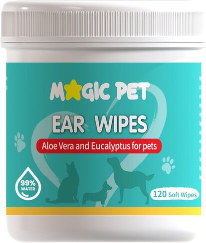 Dog Ear Cleaner Wipes — 120 Grooming Wipes W/Aloe Vera & Eucalyptus — Gentle 99% Water Pet Ear Wipes for Odor & Wax Removal — Otic Dogs & Cats Ears Cleanser Itch-Free Pet Grooming Supplies in Saudi Arabia