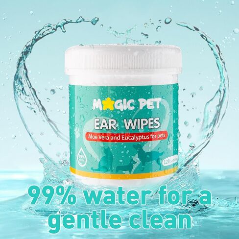 Dog Ear Cleaner Wipes — 120 Grooming Wipes W/Aloe Vera & Eucalyptus — Gentle 99% Water Pet Ear Wipes for Odor & Wax Removal — Otic Dogs & Cats Ears Cleanser Itch-Free Pet Grooming Supplies in Saudi Arabia