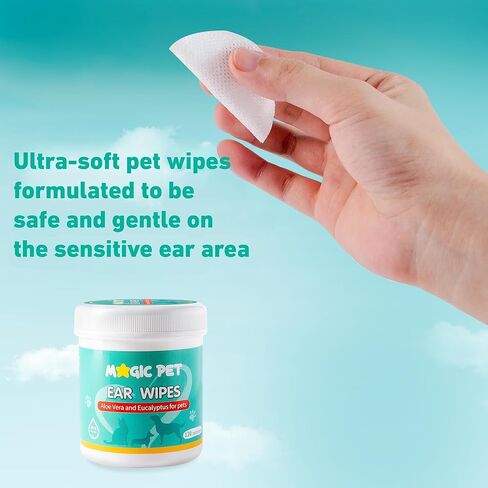Dog Ear Cleaner Wipes — 120 Grooming Wipes W/Aloe Vera & Eucalyptus — Gentle 99% Water Pet Ear Wipes for Odor & Wax Removal — Otic Dogs & Cats Ears Cleanser Itch-Free Pet Grooming Supplies in Saudi Arabia